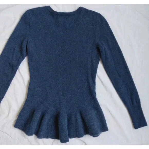 Isaac Mizrahi Live! Cashmere Peplum Sweater Babydoll Vneck Blue Women's XS - Picture 12 of 15